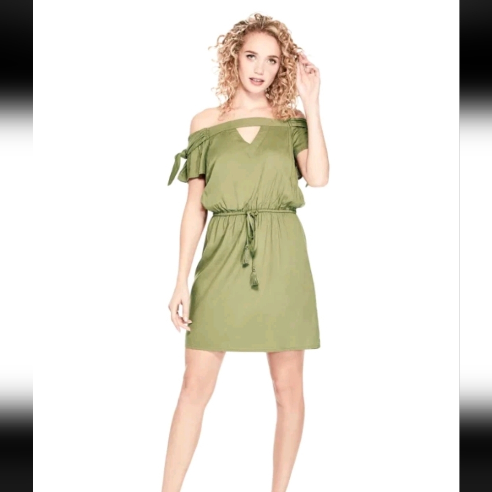Guess Libby off-the-shoulder green dress XS - Picture 2 of 5